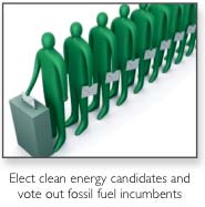 Elect clean energy candidates and vote out fossil fuel incumbents